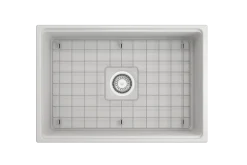 BOCCHI Contempo 27" Fireclay Workstation Farmhouse Sink Kit with Accessories, Matte White, 1628-002-0120