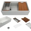 BOCCHI Contempo 36" Fireclay Workstation Farmhouse Sink with Accessories, Matte White, 1505-002-0120