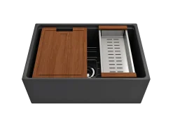 BOCCHI Contempo 27" Fireclay Workstation Farmhouse Sink Kit with Accessories, Matte Dark Gray, 1628-020-0120