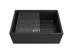 BOCCHI Contempo 27" Fireclay Workstation Farmhouse Sink Kit with Accessories, Matte Dark Gray, 1628-020-0120