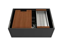 BOCCHI Contempo 27" Fireclay Workstation Farmhouse Sink Kit with Accessories, Black, 1628-005-0120