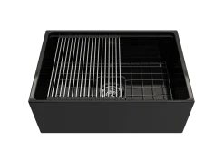 BOCCHI Contempo 27" Fireclay Workstation Farmhouse Sink Kit with Accessories, Black, 1628-005-0120