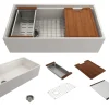 BOCCHI Contempo 36" Fireclay Workstation Farmhouse Sink with Accessories, Biscuit, 1505-014-0120