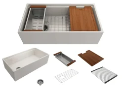 BOCCHI Contempo 36" Fireclay Workstation Farmhouse Sink with Accessories, Biscuit, 1505-014-0120