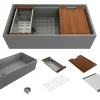 BOCCHI Contempo 36" Fireclay Workstation Farmhouse Sink with Accessories, Matte Gray, 1505-006-0120