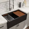 BOCCHI Contempo 33" Fireclay Workstation Farmhouse Sink with Accessories, Matte Black, 1504-004-0120