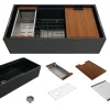 BOCCHI Contempo 36" Fireclay Workstation Farmhouse Sink with Accessories, Black, 1505-005-0120
