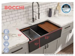 BOCCHI Contempo 33" Fireclay Workstation Farmhouse Sink with Accessories, Matte Dark Gray, 1504-020-0120