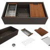 BOCCHI Contempo 36" Fireclay Workstation Farmhouse Sink with Accessories, Matte Brown, 1505-025-0120