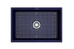 BOCCHI Contempo 27" Fireclay Workstation Farmhouse Sink Kit with Accessories, Sapphire Blue, 1628-010-0120