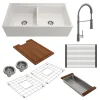 BOCCHI Contempo 36" White Fireclay Workstation Farmhouse Sink Kit with Stainless Steel Faucet and Accessories, 50/50 Double Bowl, 1348-001-2020SS