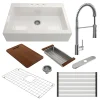 BOCCHI Nuova 34" Fireclay Farmhouse Sink Kit with Faucet and Accessories, White (sink) / Chrome (faucet), 1500-001-2020CH