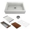BOCCHI Nuova 34" Fireclay Farmhouse Sink Kit with Accessories, White, 1500-001-KIT1