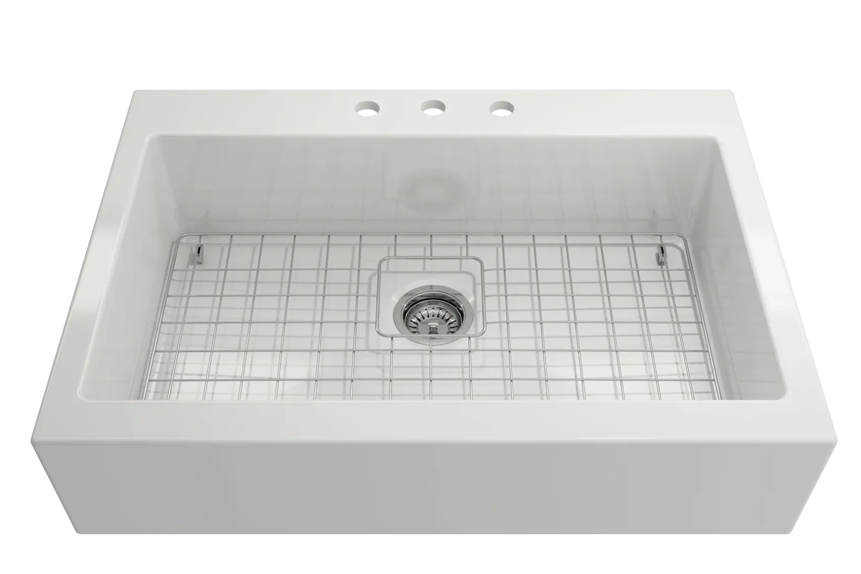 BOCCHI Nuova 34" Fireclay Farmhouse Sink Kit with Accessories, White, 1500-001-KIT1