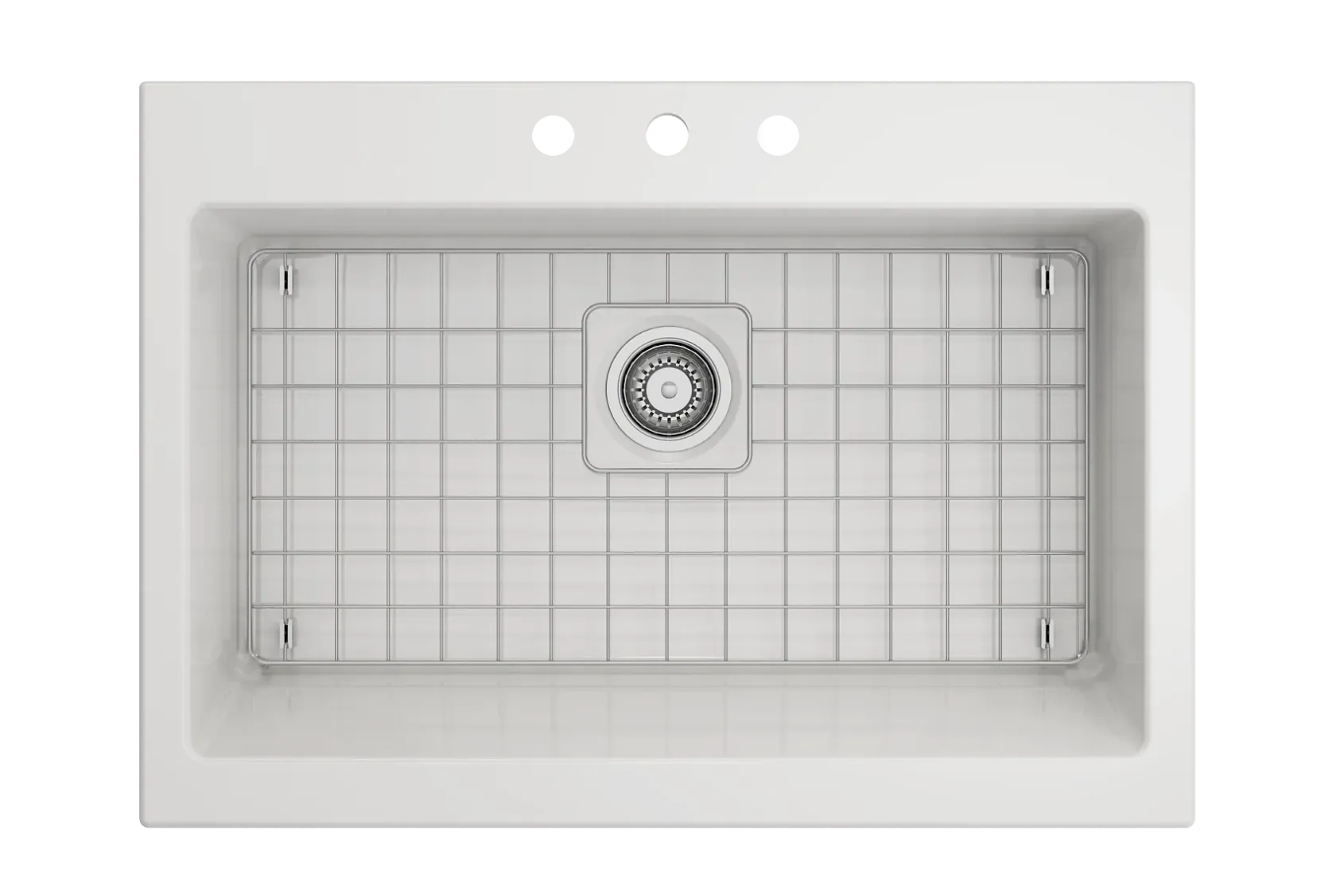 BOCCHI Nuova 34" Fireclay Farmhouse Sink Kit with Accessories, White, 1500-001-KIT1
