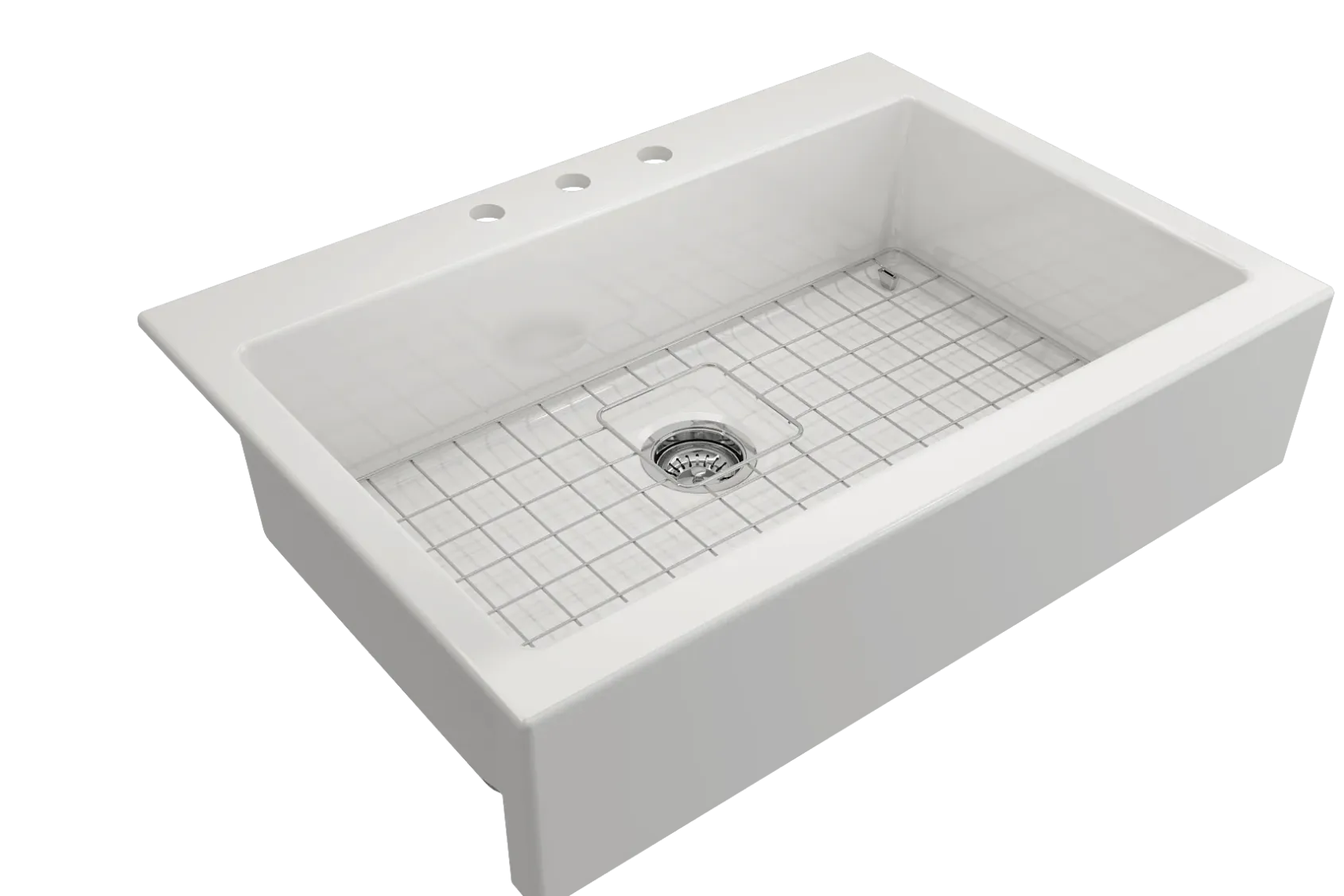 BOCCHI Nuova 34" Fireclay Farmhouse Sink Kit with Accessories, White, 1500-001-KIT1