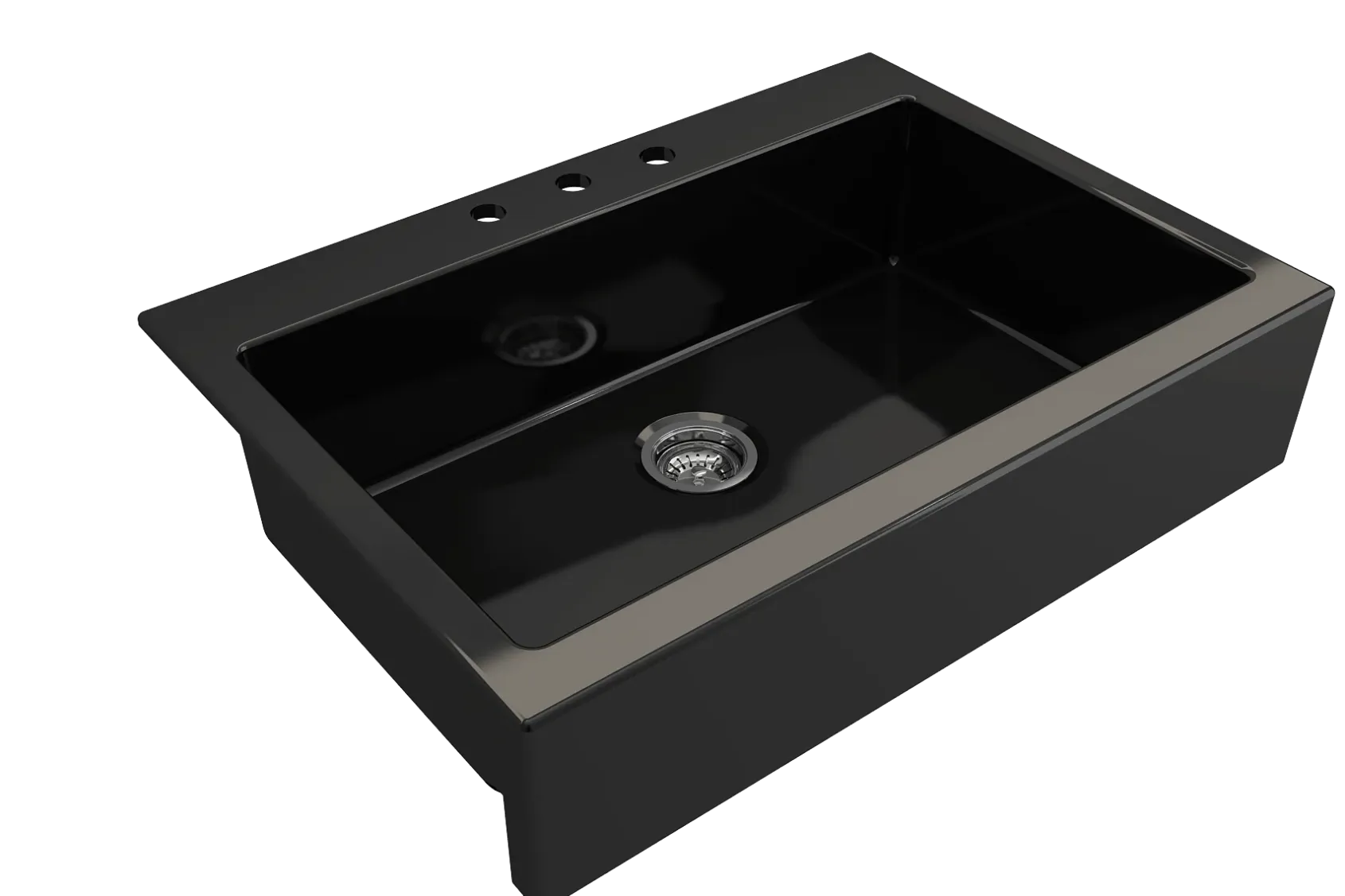 BOCCHI Nuova 34" Fireclay Retrofit Drop-In Farmhouse Sink with Accessories, Black, 1500-005-0127