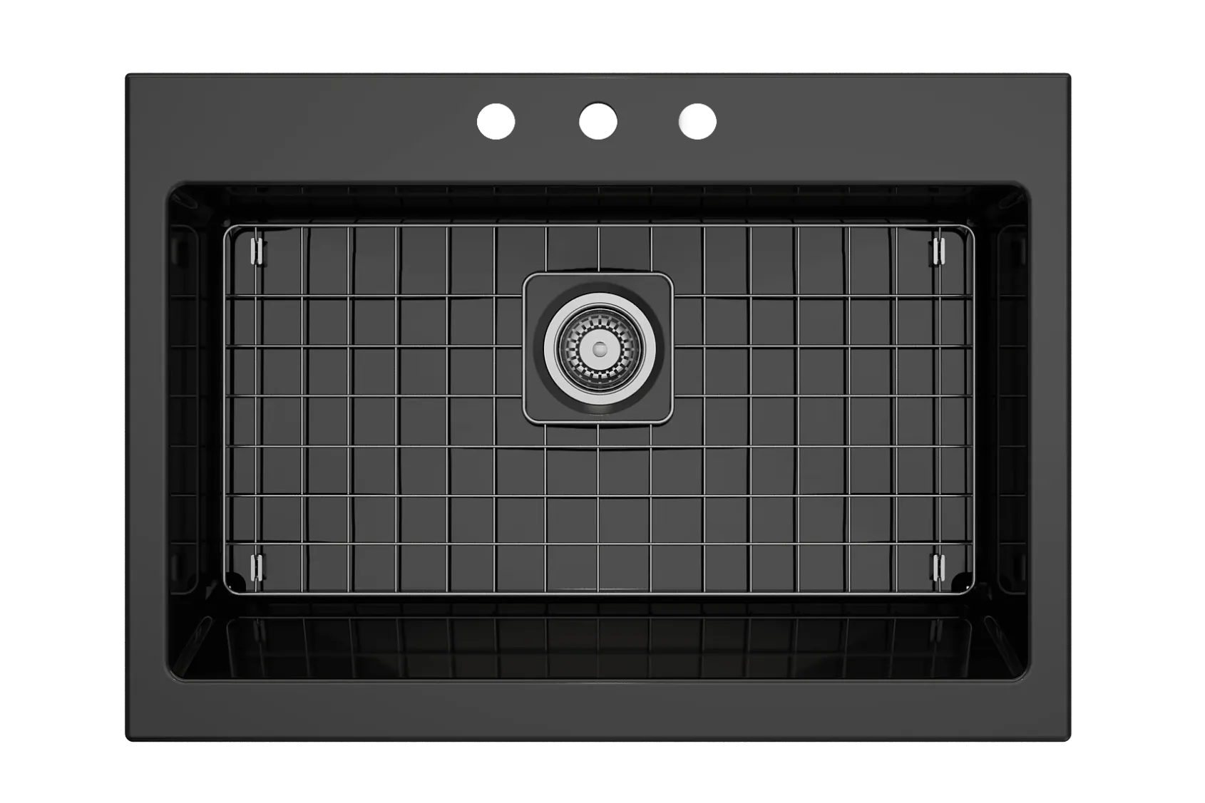BOCCHI Nuova 34" Fireclay Retrofit Drop-In Farmhouse Sink with Accessories, Black, 1500-005-0127