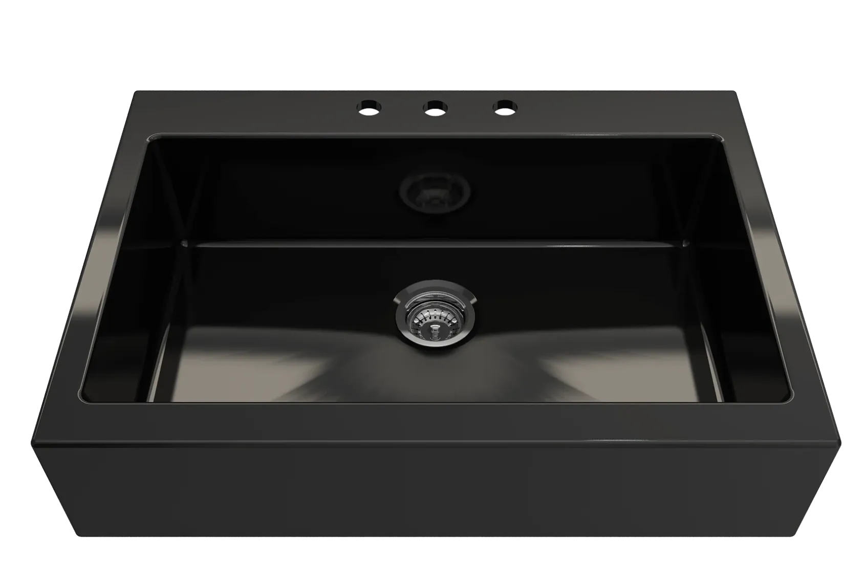 BOCCHI Nuova 34" Fireclay Retrofit Drop-In Farmhouse Sink with Accessories, Black, 1500-005-0127