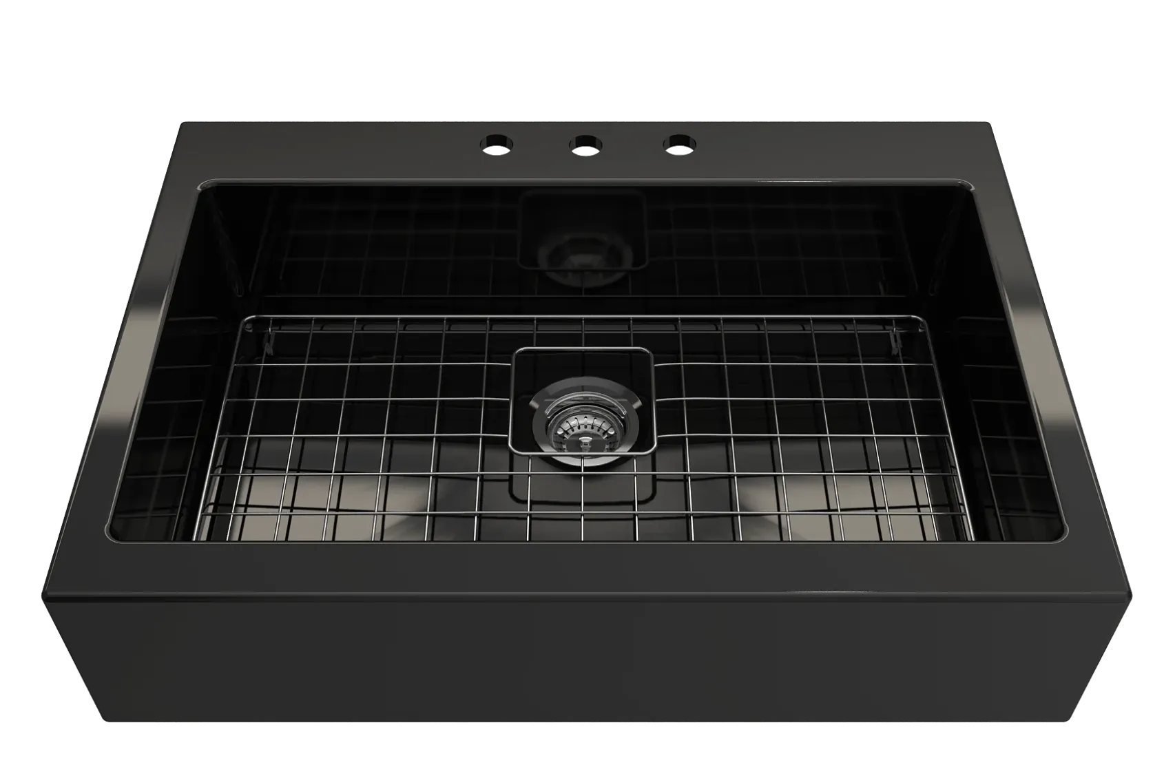 BOCCHI Nuova 34" Fireclay Retrofit Drop-In Farmhouse Sink with Accessories, Black, 1500-005-0127