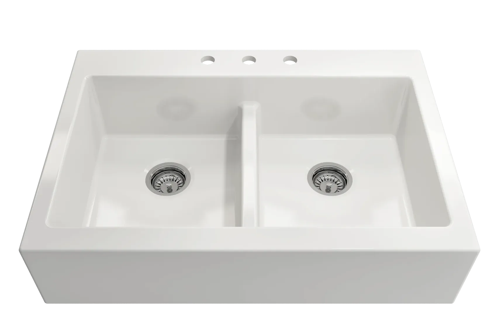 BOCCHI Nuova 34" Fireclay Retrofit Drop-In Farmhouse Sink with Accessories, 50/50 Double Bowl, White, 1501-001-0127