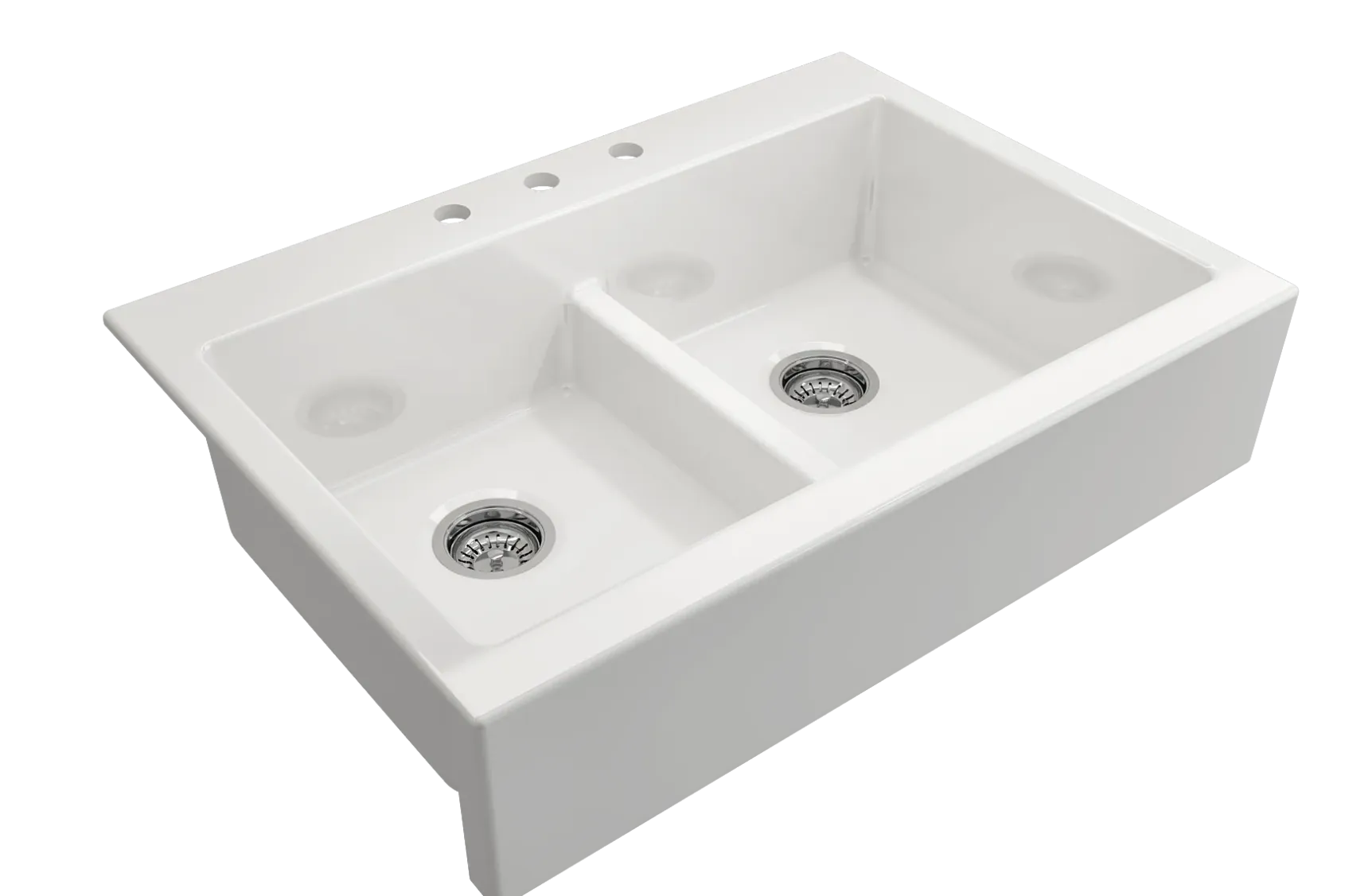 BOCCHI Nuova 34" Fireclay Retrofit Drop-In Farmhouse Sink with Accessories, 50/50 Double Bowl, White, 1501-001-0127