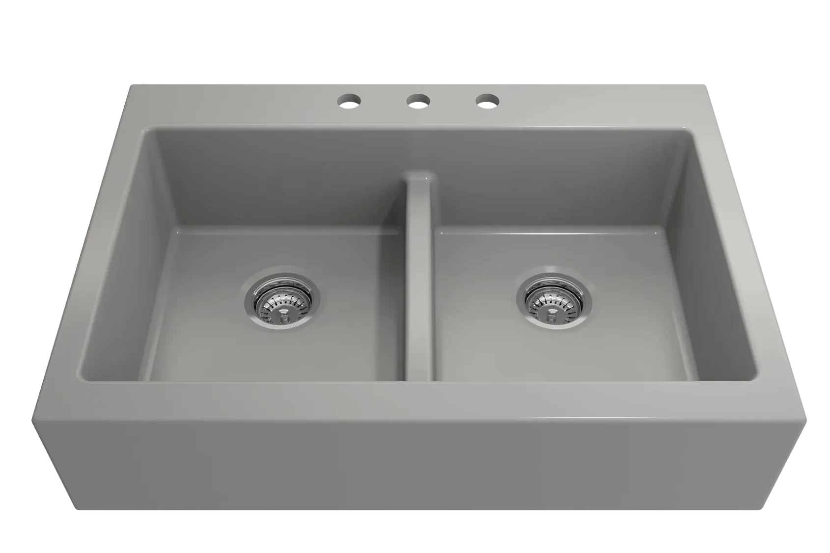 BOCCHI Nuova 34" Fireclay Retrofit Drop-In Farmhouse Sink with Accessories, 50/50 Double Bowl, Matte Gray, 1501-006-0127