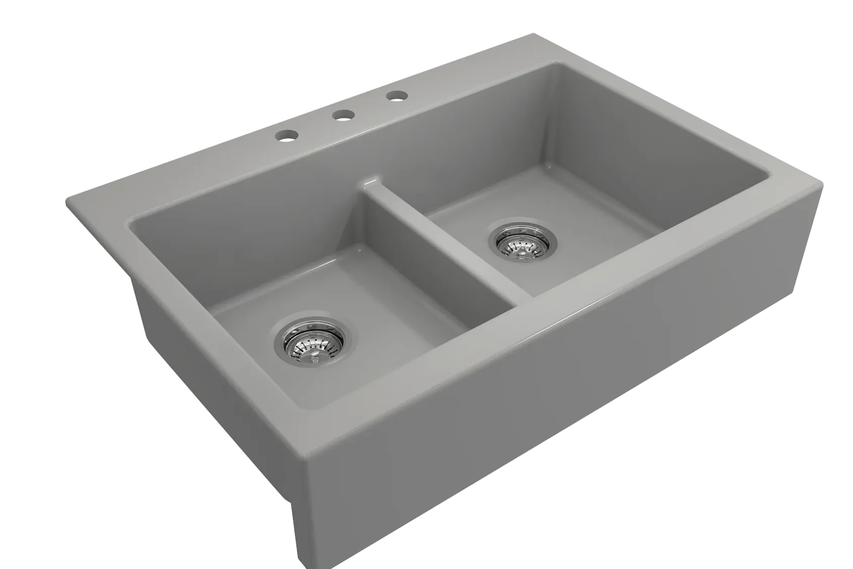 BOCCHI Nuova 34" Fireclay Retrofit Drop-In Farmhouse Sink with Accessories, 50/50 Double Bowl, Matte Gray, 1501-006-0127