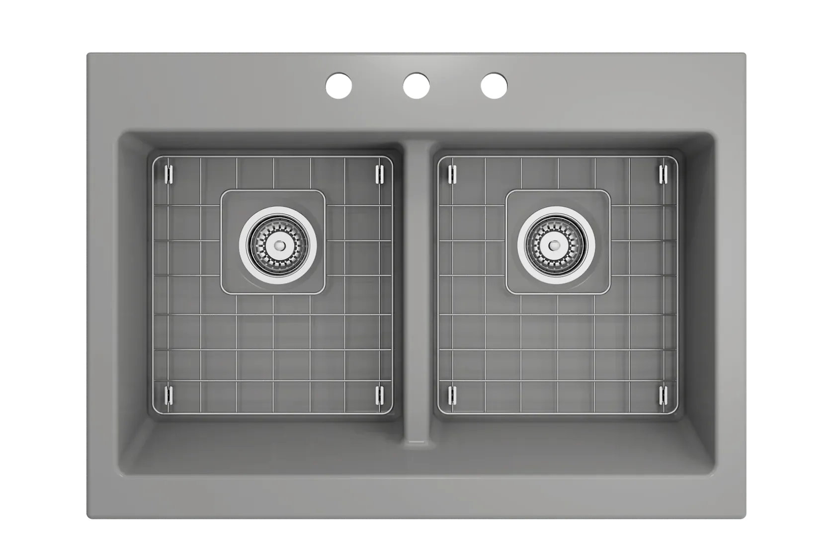 BOCCHI Nuova 34" Fireclay Retrofit Drop-In Farmhouse Sink with Accessories, 50/50 Double Bowl, Matte Gray, 1501-006-0127