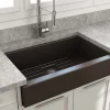 BOCCHI Nuova 34" Fireclay Retrofit Farmhouse Sink with Accessories, Matte Brown, 1551-025-0120