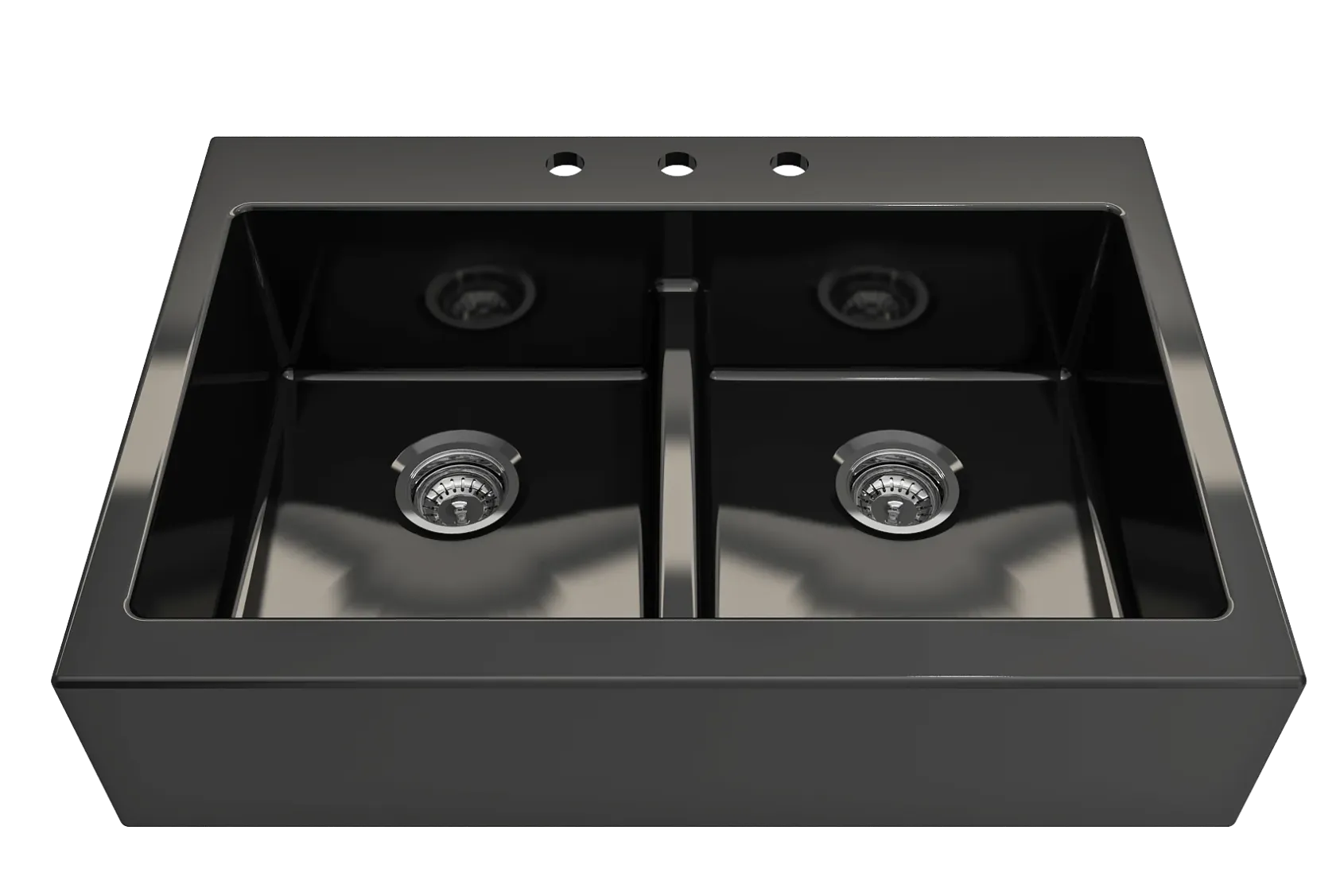 BOCCHI Nuova 34" Fireclay Retrofit Drop-In Farmhouse Sink with Accessories, 50/50 Double Bowl, Black, 1501-005-0127