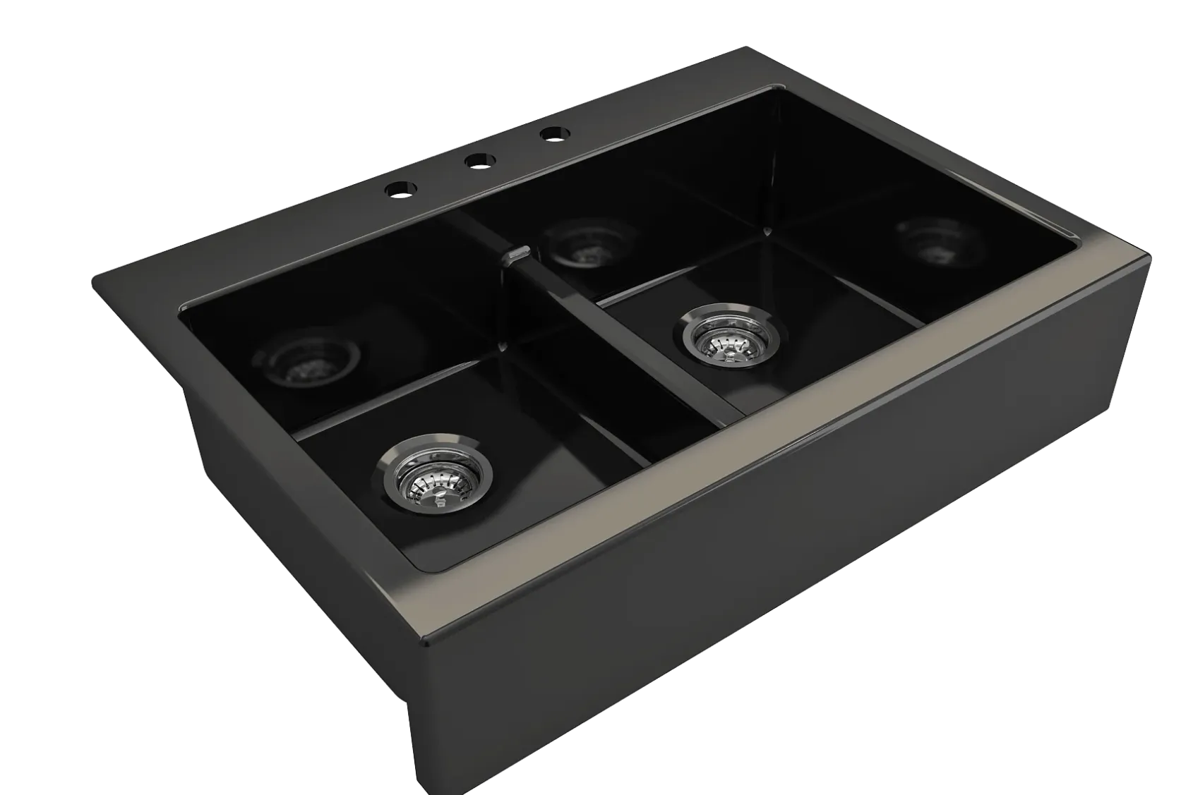 BOCCHI Nuova 34" Fireclay Retrofit Drop-In Farmhouse Sink with Accessories, 50/50 Double Bowl, Black, 1501-005-0127