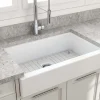 BOCCHI Nuova 34" Fireclay Retrofit Farmhouse Sink with Accessories, Matte White, 1551-002-0120