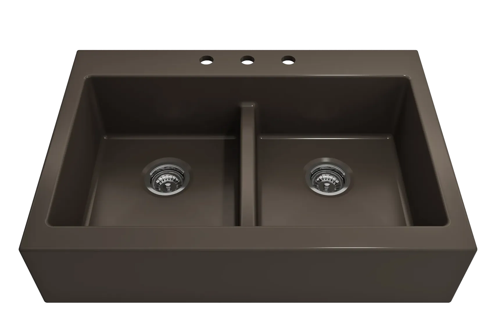 BOCCHI Nuova 34" Fireclay Retrofit Drop-In Farmhouse Sink with Accessories, 50/50 Double Bowl, Matte Brown, 1501-025-0127