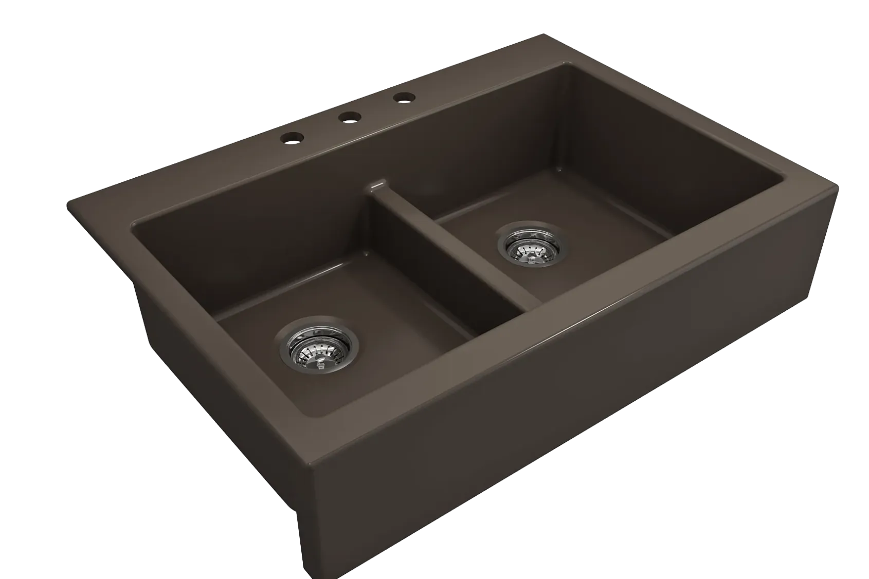 BOCCHI Nuova 34" Fireclay Retrofit Drop-In Farmhouse Sink with Accessories, 50/50 Double Bowl, Matte Brown, 1501-025-0127