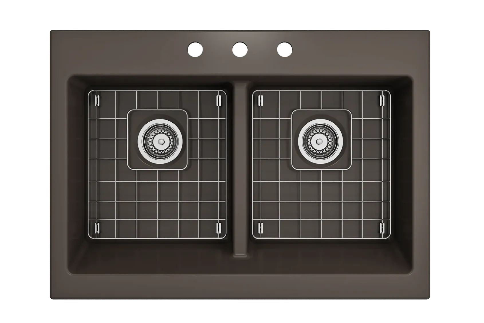 BOCCHI Nuova 34" Fireclay Retrofit Drop-In Farmhouse Sink with Accessories, 50/50 Double Bowl, Matte Brown, 1501-025-0127