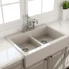 BOCCHI Nuova 34" Fireclay Retrofit Drop-In Farmhouse Sink with Accessories, 50/50 Double Bowl, Biscuit, 1501-014-0127