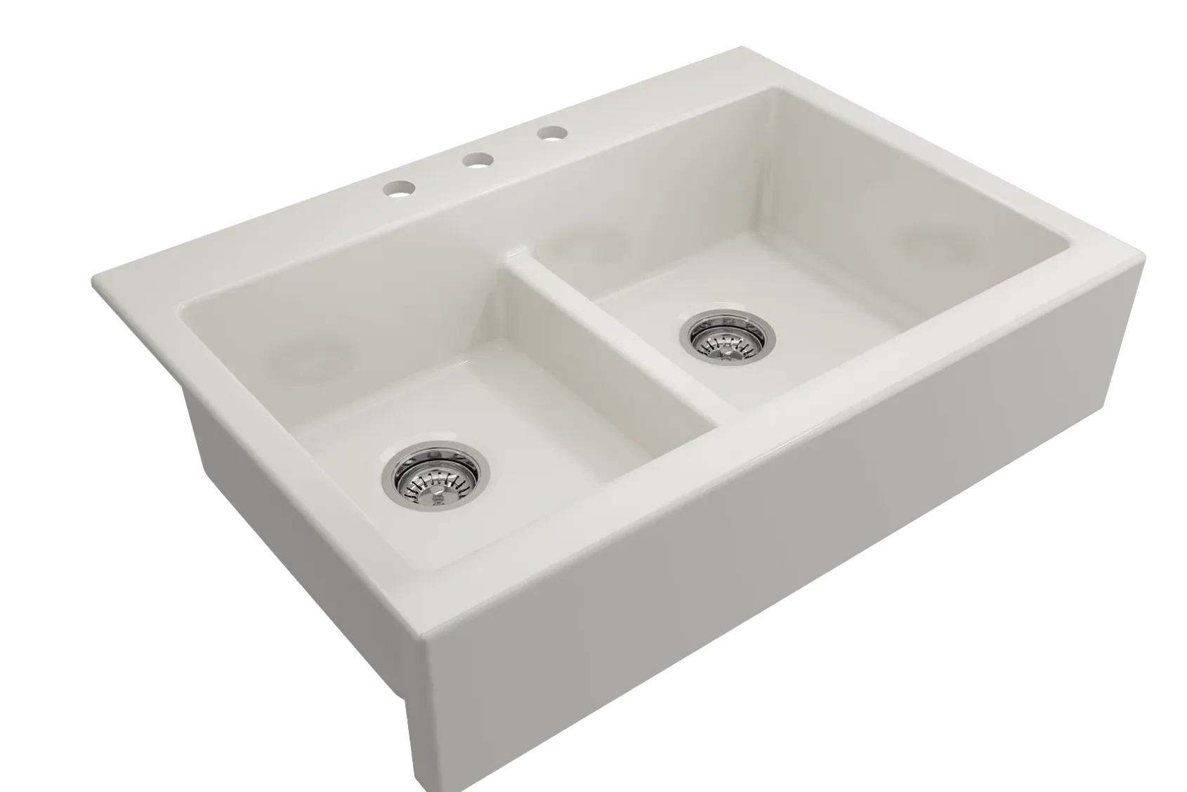 BOCCHI Nuova 34" Fireclay Retrofit Drop-In Farmhouse Sink with Accessories, 50/50 Double Bowl, Biscuit, 1501-014-0127