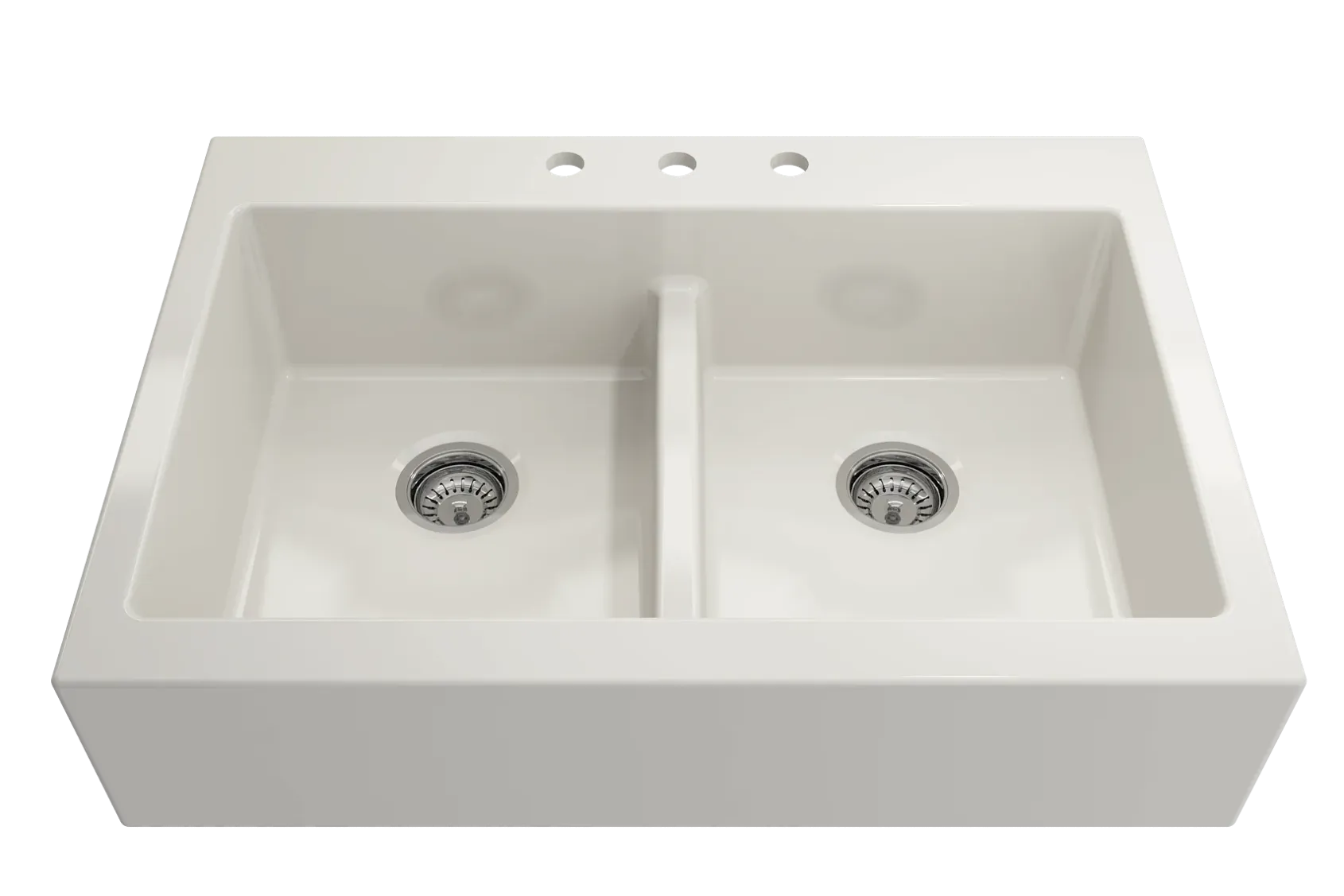 BOCCHI Nuova 34" Fireclay Retrofit Drop-In Farmhouse Sink with Accessories, 50/50 Double Bowl, Biscuit, 1501-014-0127