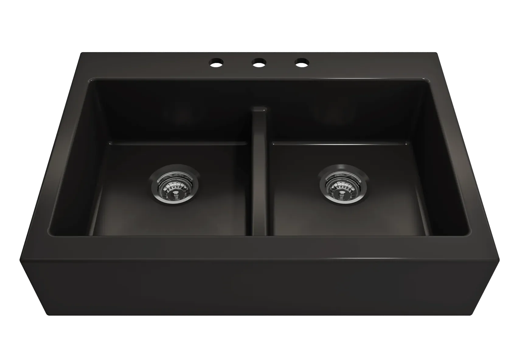 BOCCHI Nuova 34" Fireclay Retrofit Drop-In Farmhouse Sink with Accessories, 50/50 Double Bowl, Matte Black, 1501-004-0127