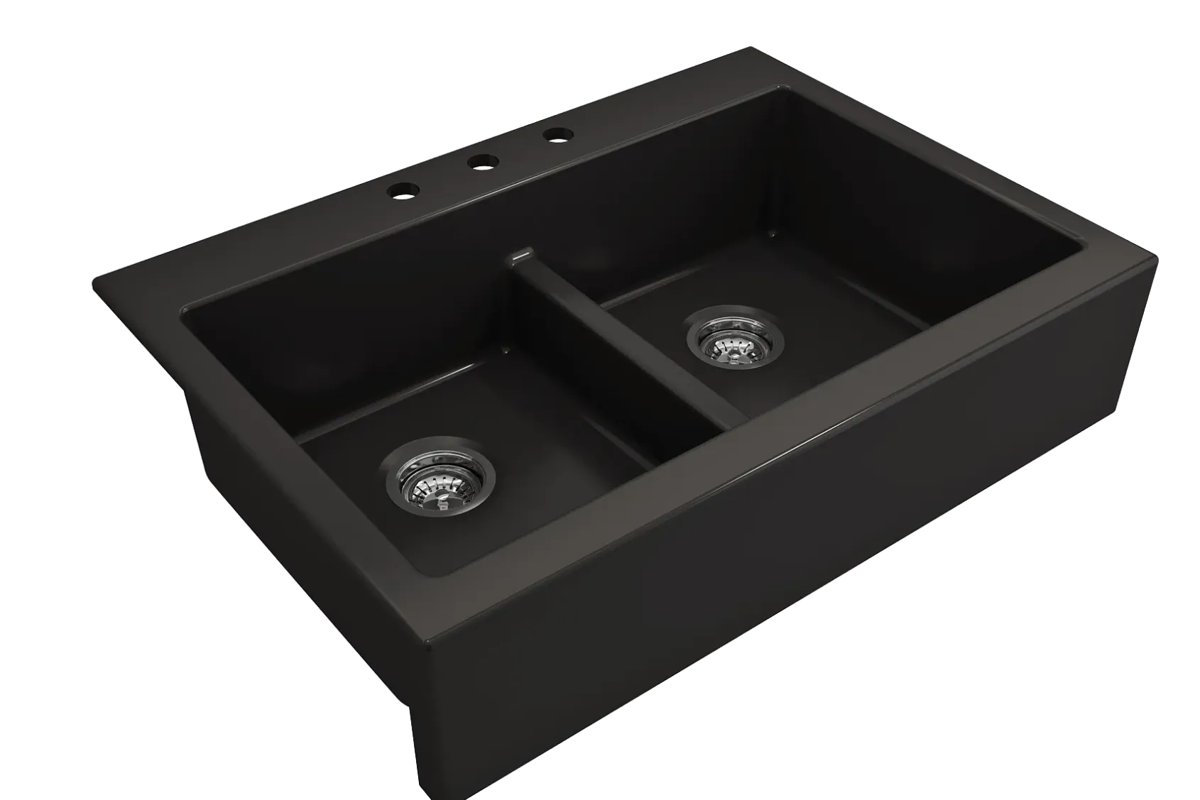 BOCCHI Nuova 34" Fireclay Retrofit Drop-In Farmhouse Sink with Accessories, 50/50 Double Bowl, Matte Black, 1501-004-0127