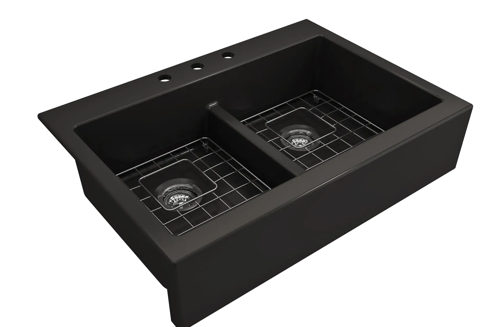 BOCCHI Nuova 34" Fireclay Retrofit Drop-In Farmhouse Sink with Accessories, 50/50 Double Bowl, Matte Black, 1501-004-0127