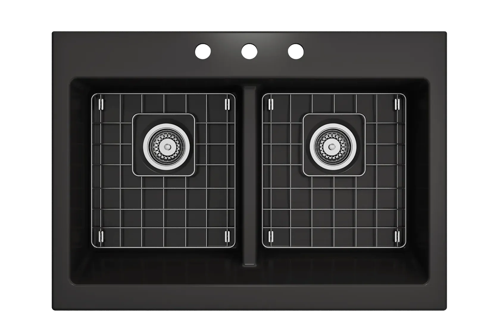 BOCCHI Nuova 34" Fireclay Retrofit Drop-In Farmhouse Sink with Accessories, 50/50 Double Bowl, Matte Black, 1501-004-0127
