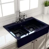 BOCCHI Nuova 34" Fireclay Retrofit Drop-In Farmhouse Sink with Accessories, 50/50 Double Bowl, Sapphire Blue, 1501-010-0127
