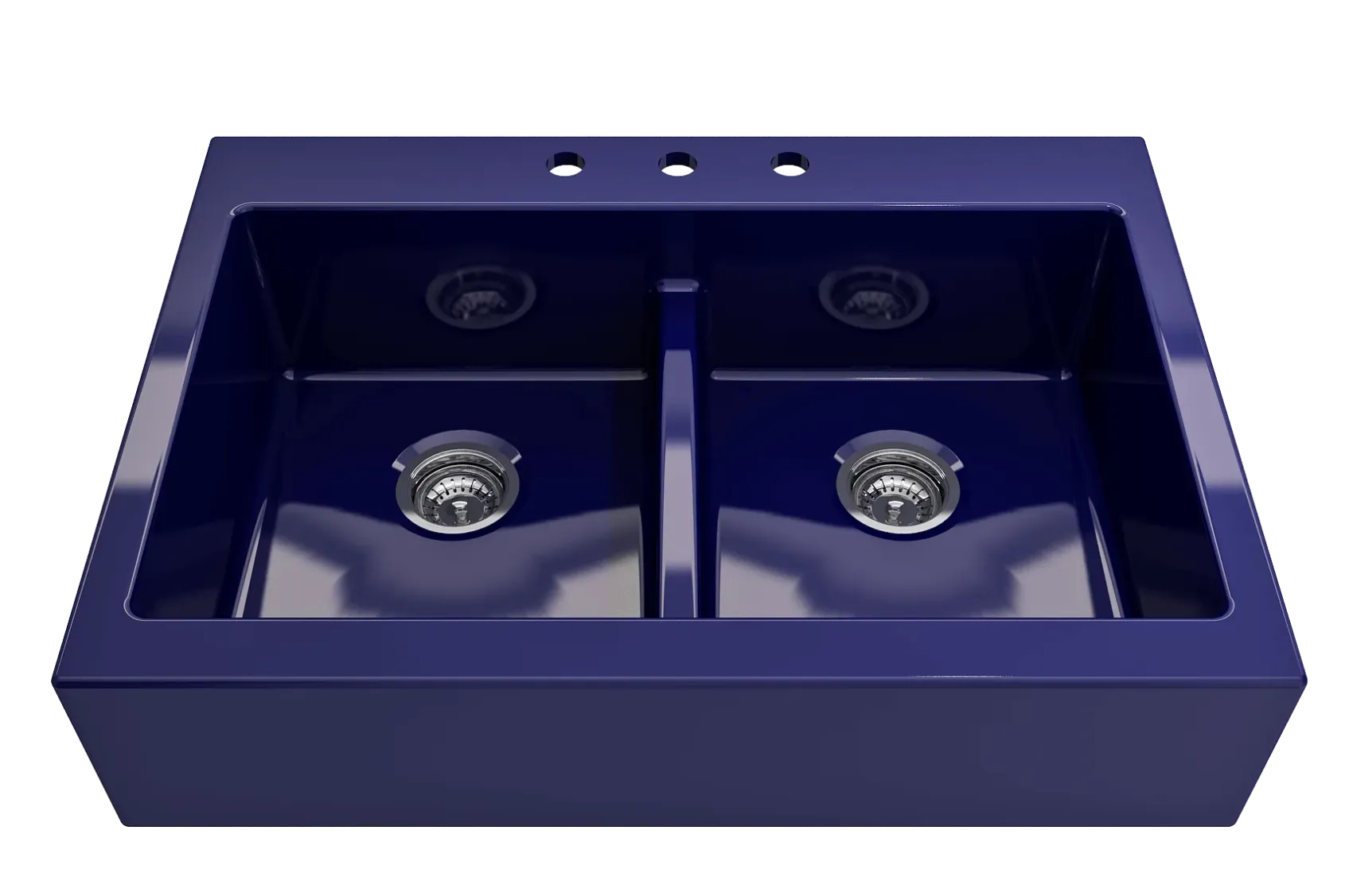 BOCCHI Nuova 34" Fireclay Retrofit Drop-In Farmhouse Sink with Accessories, 50/50 Double Bowl, Sapphire Blue, 1501-010-0127
