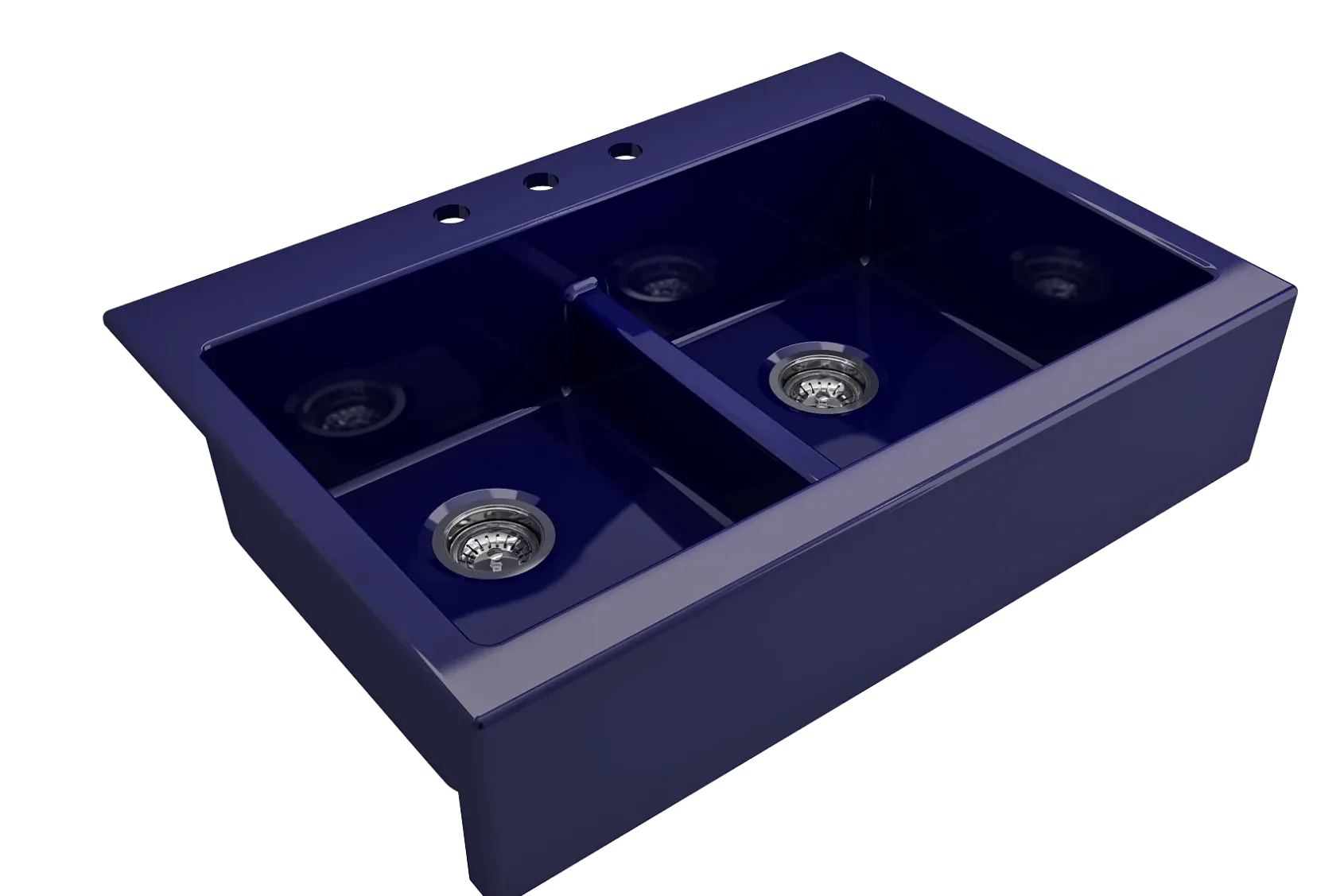 BOCCHI Nuova 34" Fireclay Retrofit Drop-In Farmhouse Sink with Accessories, 50/50 Double Bowl, Sapphire Blue, 1501-010-0127