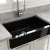 BOCCHI Nuova 34" Fireclay Retrofit Farmhouse Sink with Accessories, Black, 1551-005-0120
