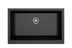 BOCCHI Nuova 34" Fireclay Retrofit Farmhouse Sink with Accessories, Black, 1551-005-0120