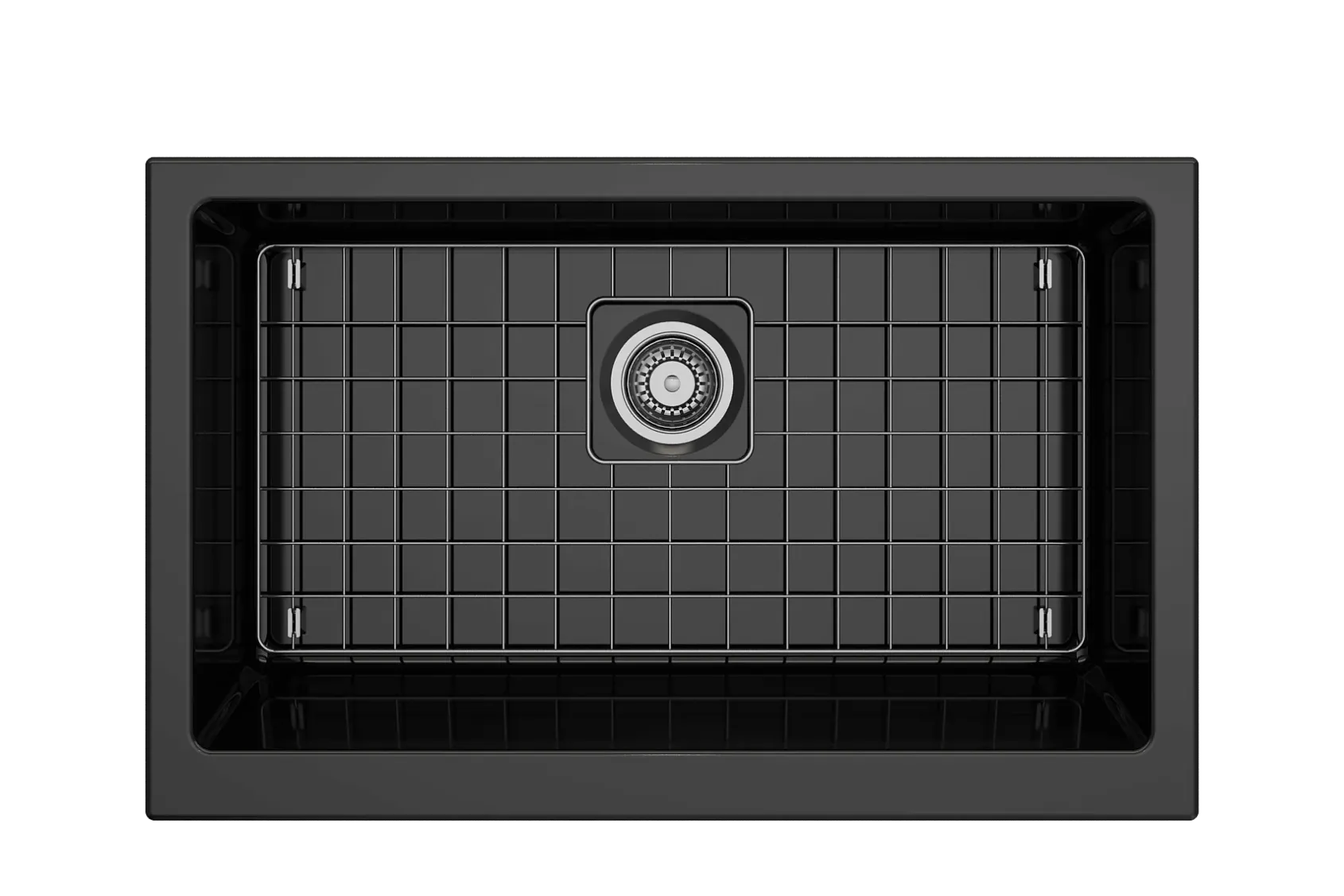 BOCCHI Nuova 34" Fireclay Retrofit Farmhouse Sink with Accessories, Black, 1551-005-0120