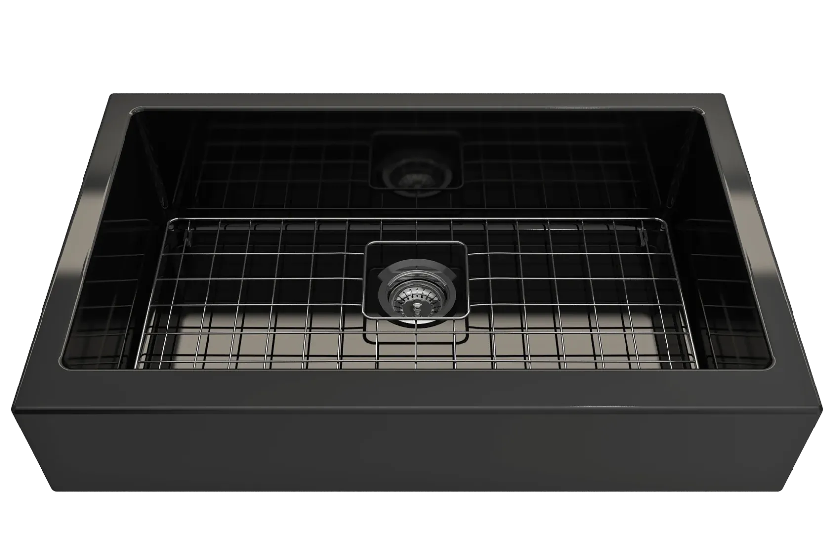 BOCCHI Nuova 34" Fireclay Retrofit Farmhouse Sink with Accessories, Black, 1551-005-0120